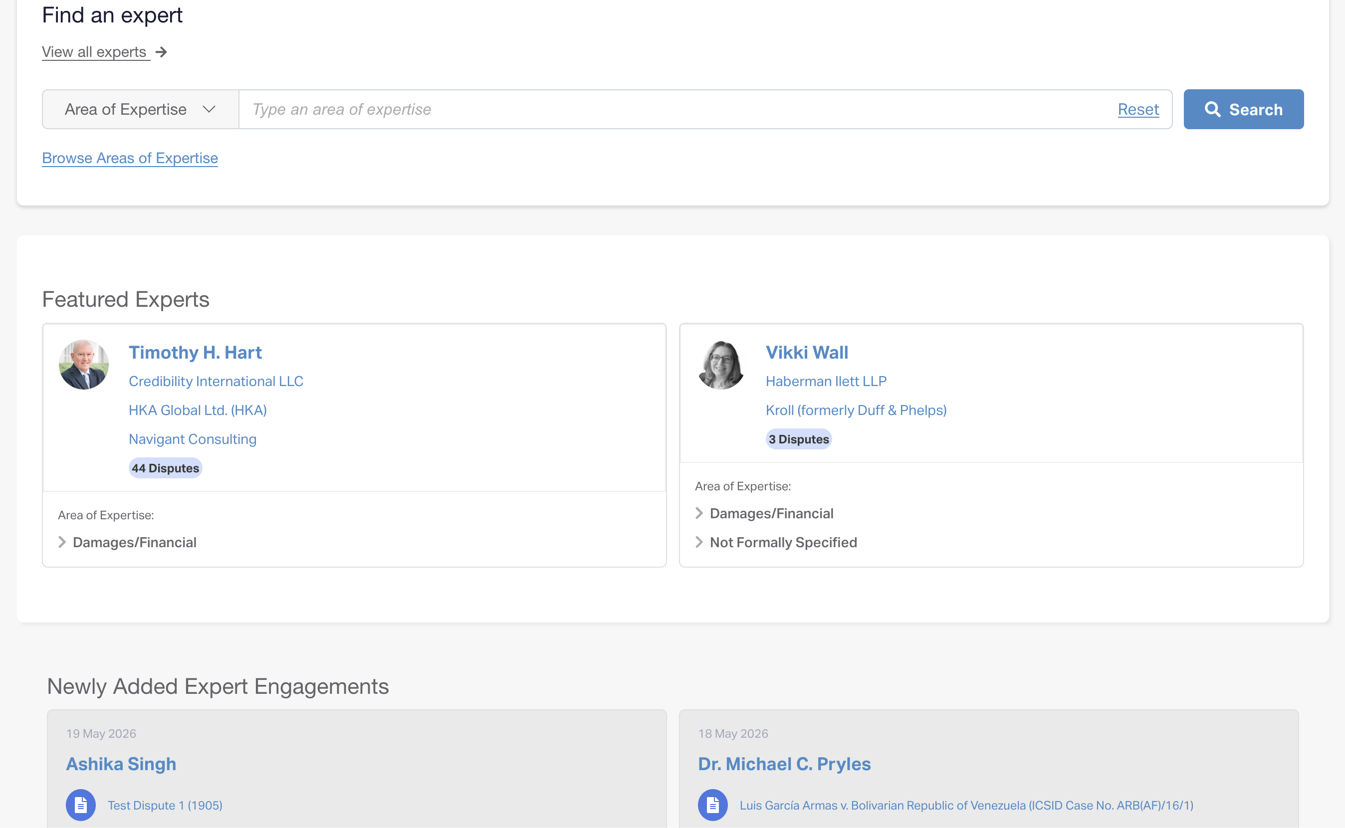 Overview of the expert locator page